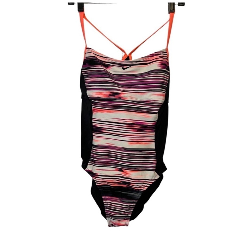 Nike One Piece Swimsuit Size 12 Black, Pink, Orange